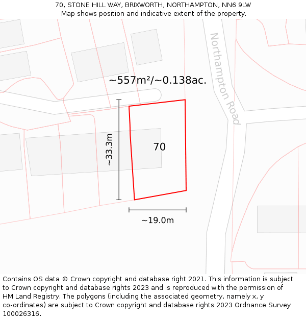 70, STONE HILL WAY, BRIXWORTH, NORTHAMPTON, NN6 9LW: Plot and title map