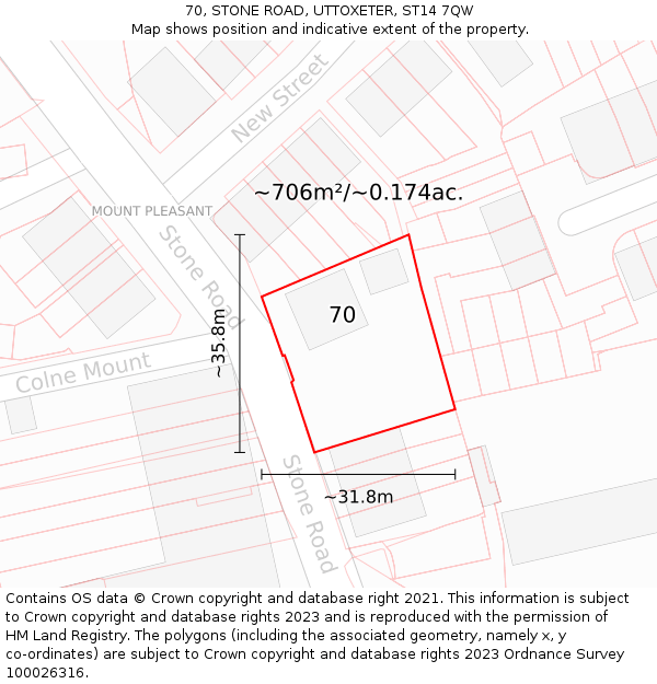 70, STONE ROAD, UTTOXETER, ST14 7QW: Plot and title map