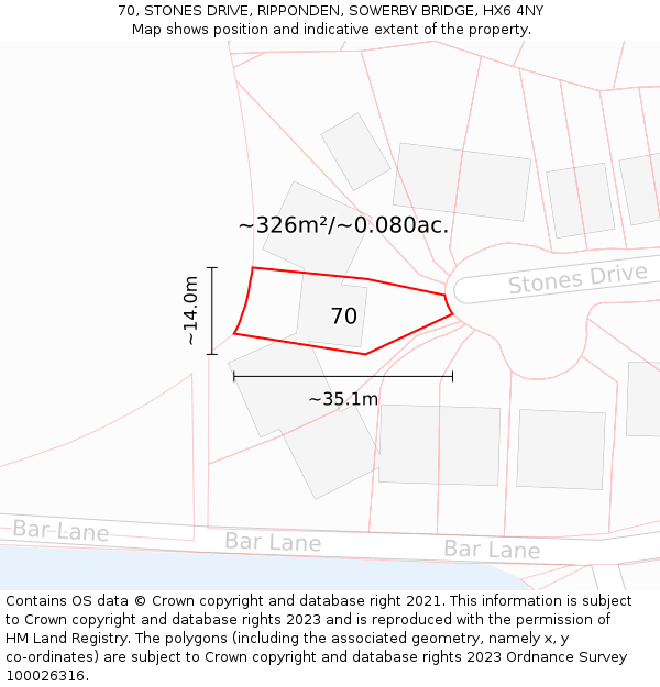 70, STONES DRIVE, RIPPONDEN, SOWERBY BRIDGE, HX6 4NY: Plot and title map