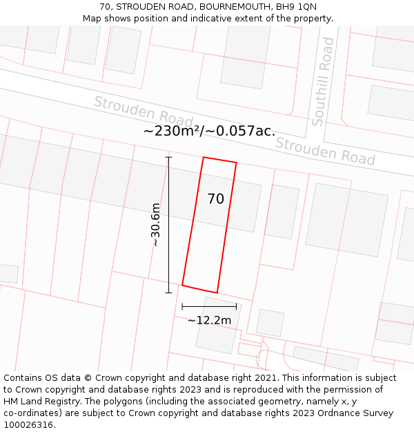 70, STROUDEN ROAD, BOURNEMOUTH, BH9 1QN: Plot and title map