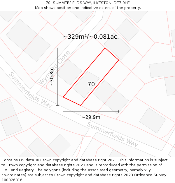 70, SUMMERFIELDS WAY, ILKESTON, DE7 9HF: Plot and title map
