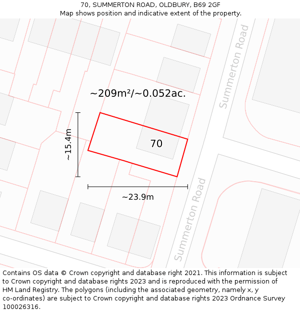 70, SUMMERTON ROAD, OLDBURY, B69 2GF: Plot and title map
