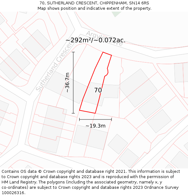 70, SUTHERLAND CRESCENT, CHIPPENHAM, SN14 6RS: Plot and title map