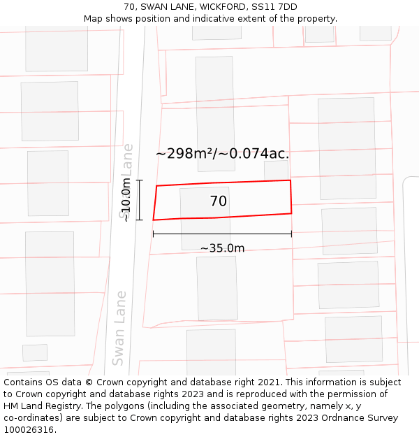 70, SWAN LANE, WICKFORD, SS11 7DD: Plot and title map