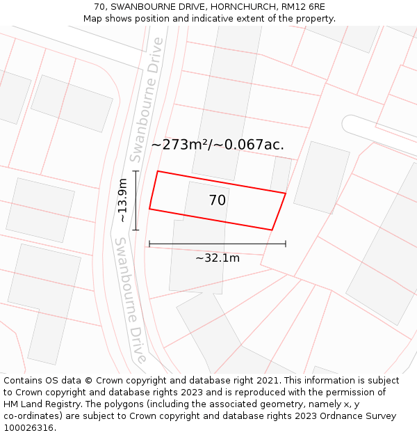70, SWANBOURNE DRIVE, HORNCHURCH, RM12 6RE: Plot and title map
