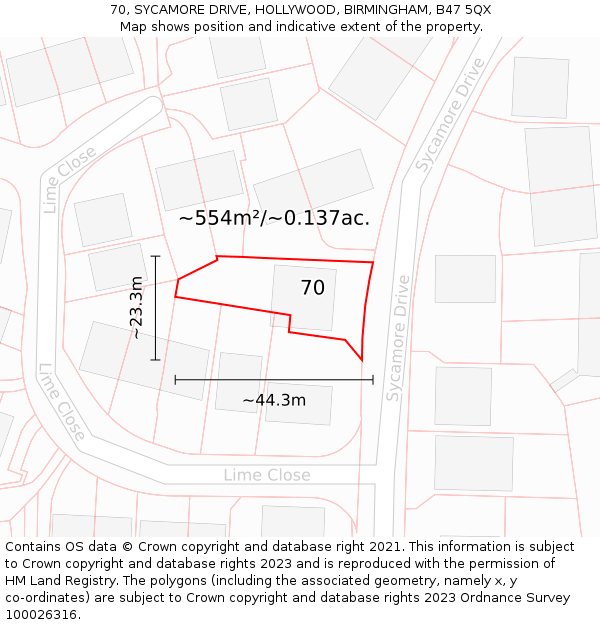 70, SYCAMORE DRIVE, HOLLYWOOD, BIRMINGHAM, B47 5QX: Plot and title map