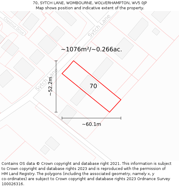 70, SYTCH LANE, WOMBOURNE, WOLVERHAMPTON, WV5 0JP: Plot and title map