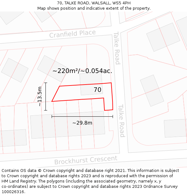 70, TALKE ROAD, WALSALL, WS5 4PH: Plot and title map