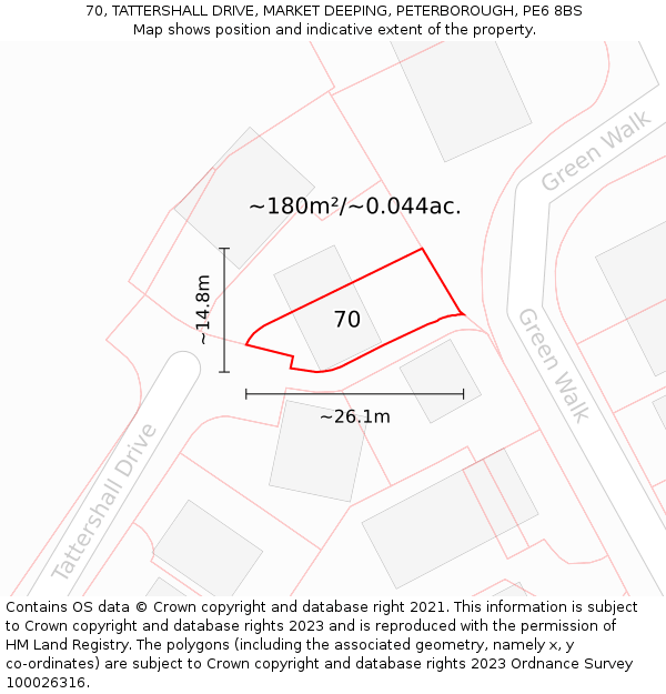 70, TATTERSHALL DRIVE, MARKET DEEPING, PETERBOROUGH, PE6 8BS: Plot and title map
