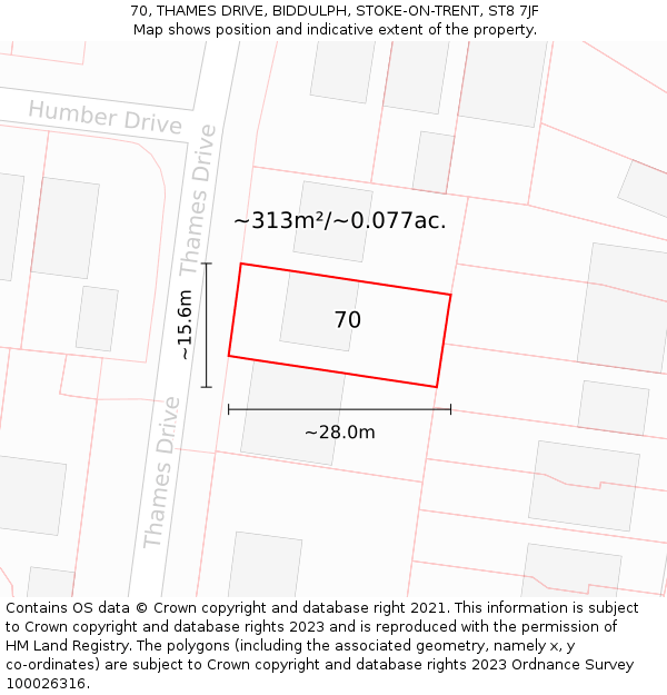 70, THAMES DRIVE, BIDDULPH, STOKE-ON-TRENT, ST8 7JF: Plot and title map