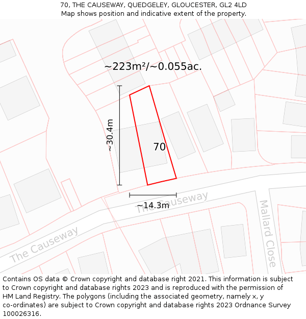 70, THE CAUSEWAY, QUEDGELEY, GLOUCESTER, GL2 4LD: Plot and title map