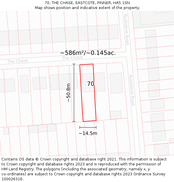 70, THE CHASE, EASTCOTE, PINNER, HA5 1SN: Plot and title map