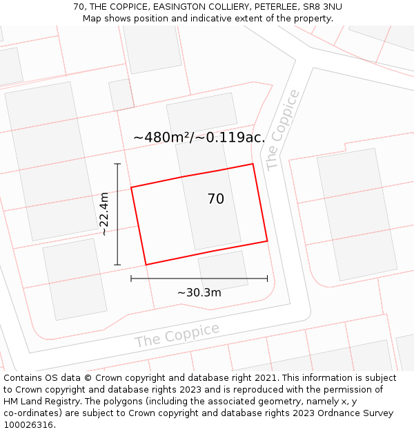 70, THE COPPICE, EASINGTON COLLIERY, PETERLEE, SR8 3NU: Plot and title map