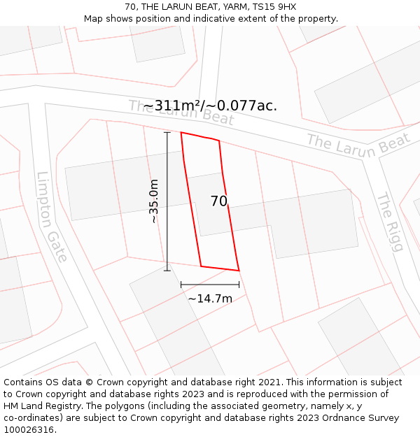 70, THE LARUN BEAT, YARM, TS15 9HX: Plot and title map