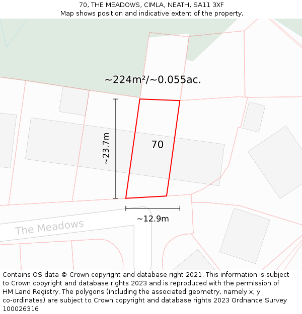 70, THE MEADOWS, CIMLA, NEATH, SA11 3XF: Plot and title map