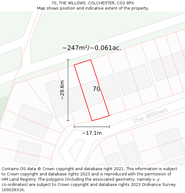 70, THE WILLOWS, COLCHESTER, CO2 8PX: Plot and title map