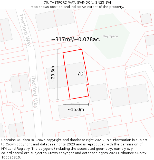 70, THETFORD WAY, SWINDON, SN25 1WJ: Plot and title map