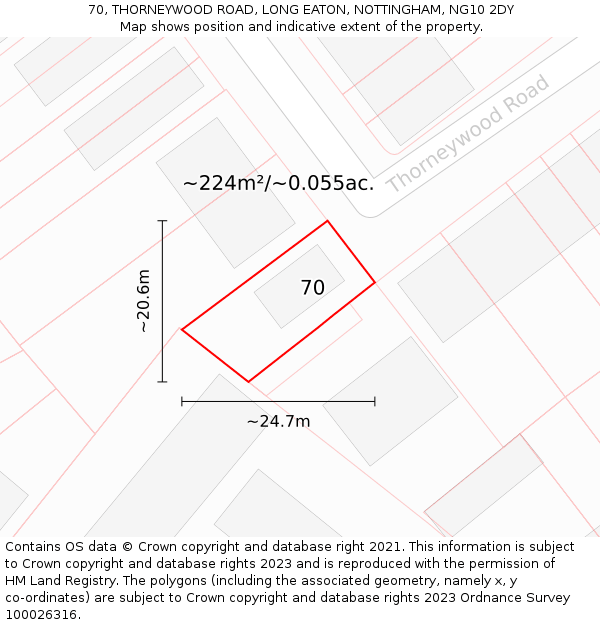70, THORNEYWOOD ROAD, LONG EATON, NOTTINGHAM, NG10 2DY: Plot and title map