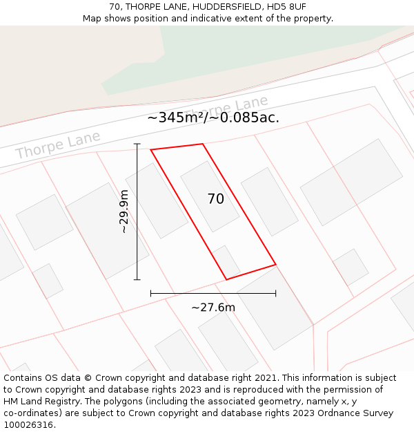 70, THORPE LANE, HUDDERSFIELD, HD5 8UF: Plot and title map