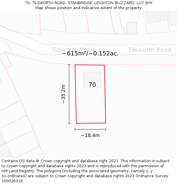 70, TILSWORTH ROAD, STANBRIDGE, LEIGHTON BUZZARD, LU7 9HY: Plot and title map