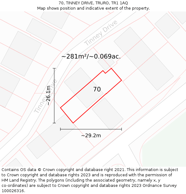 70, TINNEY DRIVE, TRURO, TR1 1AQ: Plot and title map