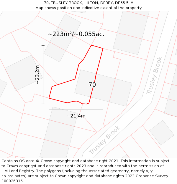 70, TRUSLEY BROOK, HILTON, DERBY, DE65 5LA: Plot and title map