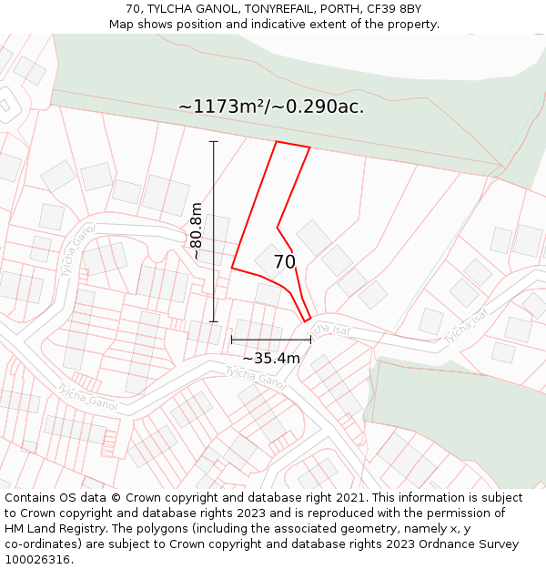 70, TYLCHA GANOL, TONYREFAIL, PORTH, CF39 8BY: Plot and title map