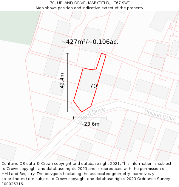 70, UPLAND DRIVE, MARKFIELD, LE67 9WF: Plot and title map