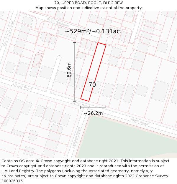 70, UPPER ROAD, POOLE, BH12 3EW: Plot and title map