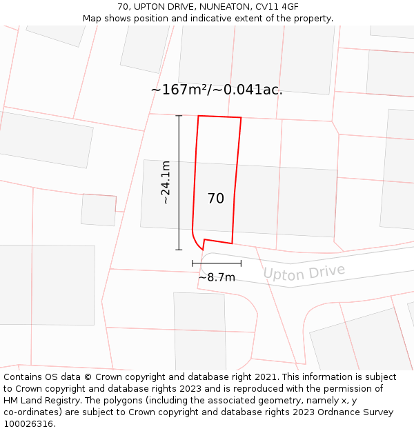 70, UPTON DRIVE, NUNEATON, CV11 4GF: Plot and title map