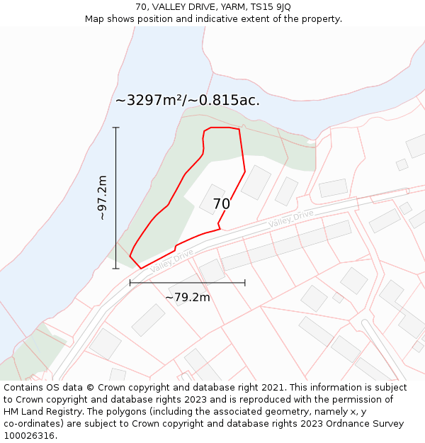 70, VALLEY DRIVE, YARM, TS15 9JQ: Plot and title map