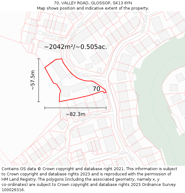 70, VALLEY ROAD, GLOSSOP, SK13 6YN: Plot and title map