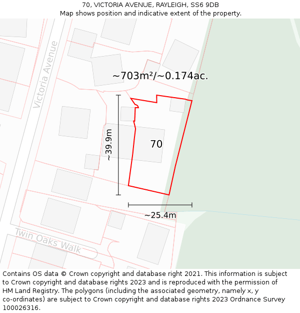 70, VICTORIA AVENUE, RAYLEIGH, SS6 9DB: Plot and title map