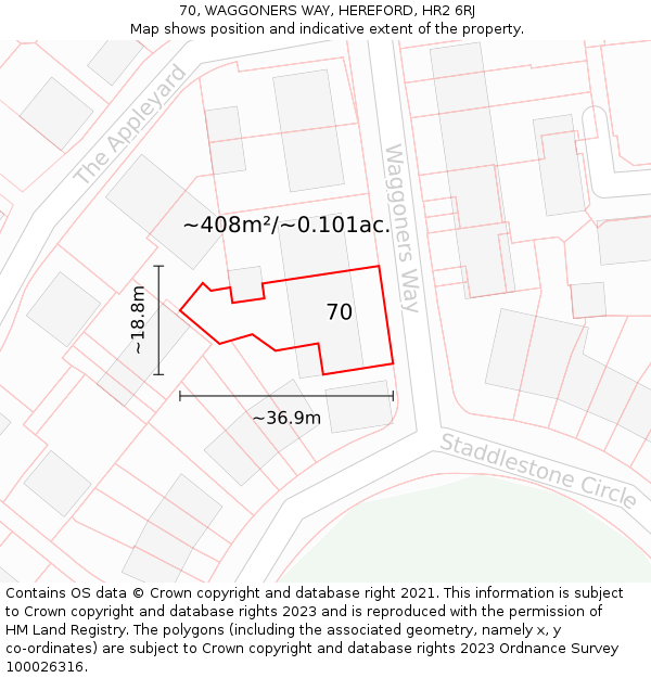 70, WAGGONERS WAY, HEREFORD, HR2 6RJ: Plot and title map