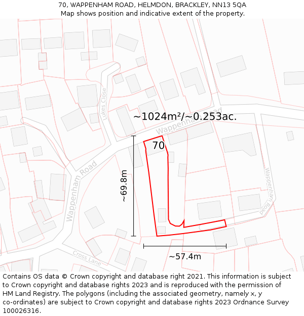 70, WAPPENHAM ROAD, HELMDON, BRACKLEY, NN13 5QA: Plot and title map