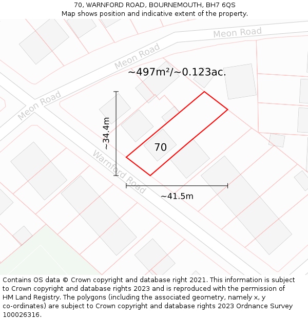 70, WARNFORD ROAD, BOURNEMOUTH, BH7 6QS: Plot and title map