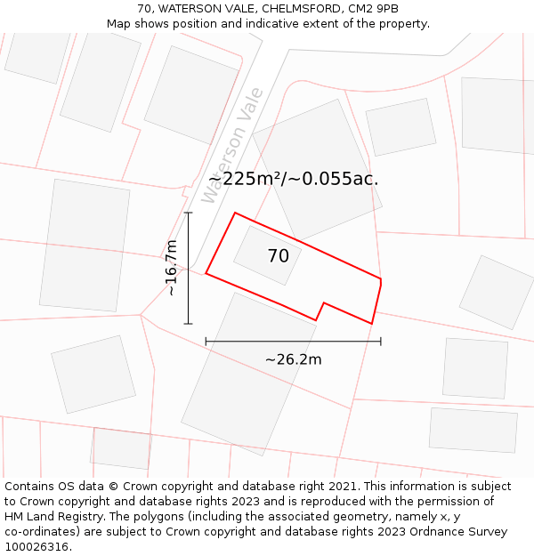 70, WATERSON VALE, CHELMSFORD, CM2 9PB: Plot and title map