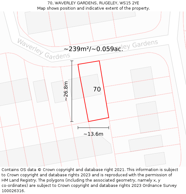 70, WAVERLEY GARDENS, RUGELEY, WS15 2YE: Plot and title map