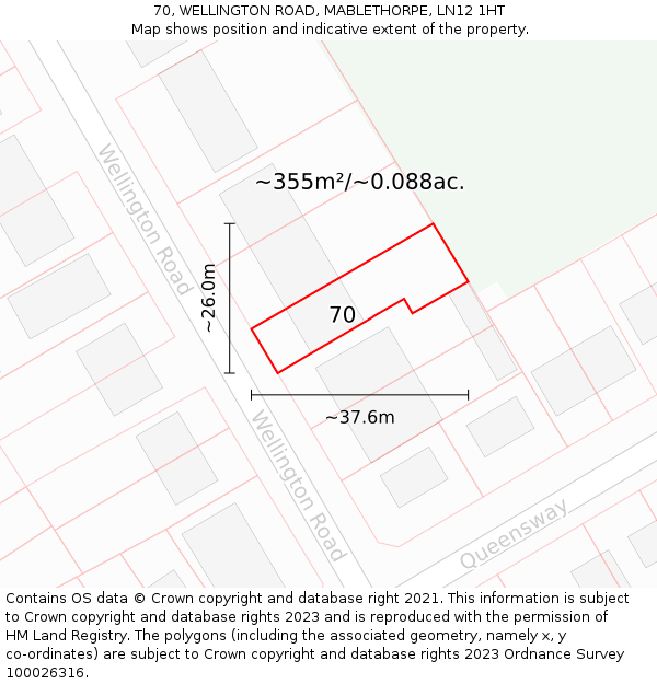 70, WELLINGTON ROAD, MABLETHORPE, LN12 1HT: Plot and title map