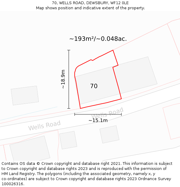 70, WELLS ROAD, DEWSBURY, WF12 0LE: Plot and title map