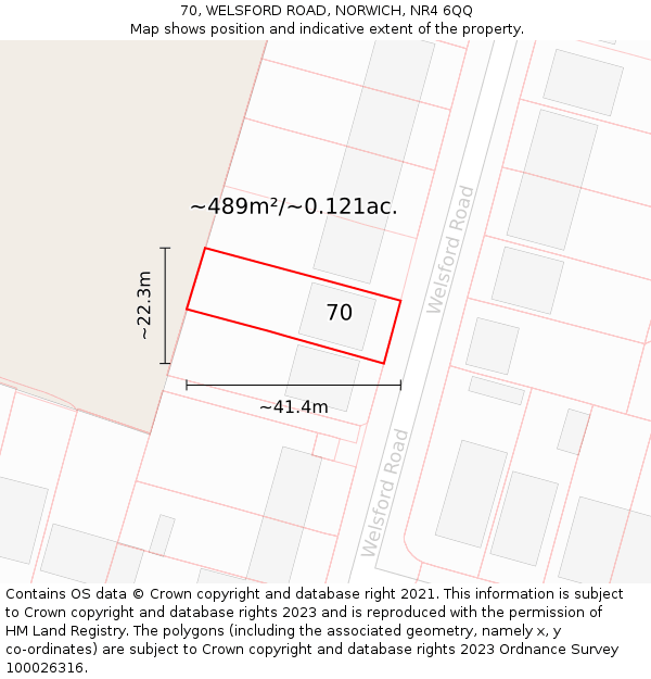 70, WELSFORD ROAD, NORWICH, NR4 6QQ: Plot and title map