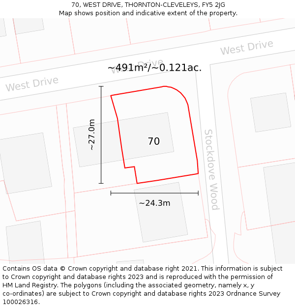 70, WEST DRIVE, THORNTON-CLEVELEYS, FY5 2JG: Plot and title map