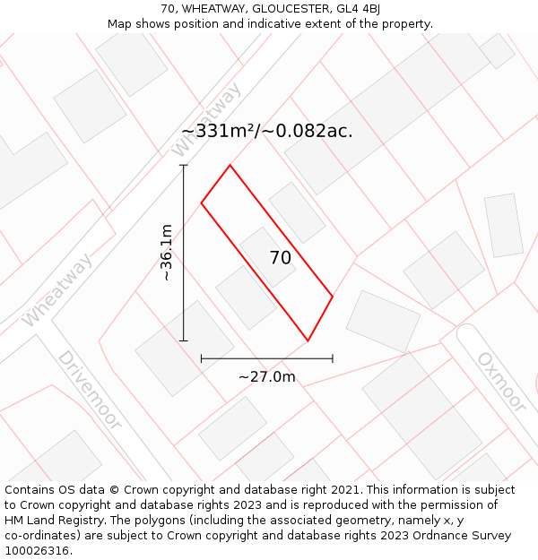 70, WHEATWAY, GLOUCESTER, GL4 4BJ: Plot and title map