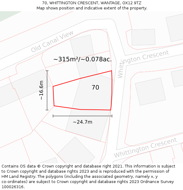 70, WHITTINGTON CRESCENT, WANTAGE, OX12 9TZ: Plot and title map