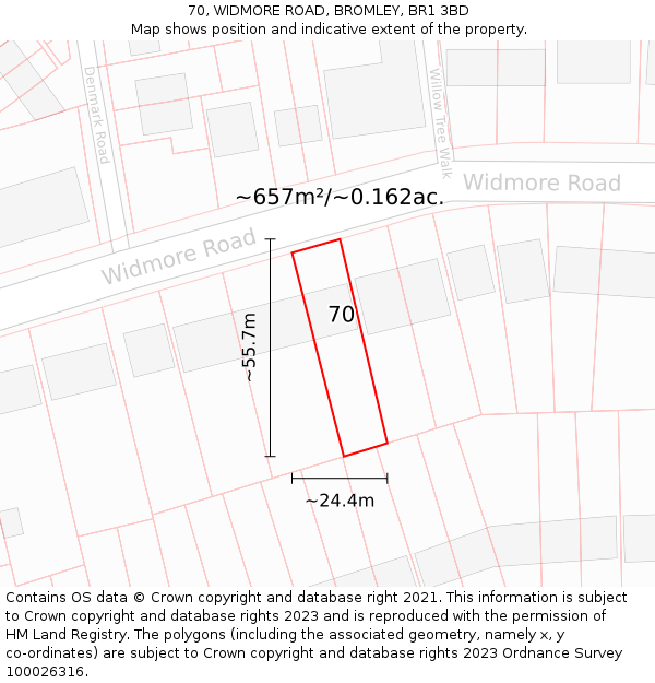70, WIDMORE ROAD, BROMLEY, BR1 3BD: Plot and title map