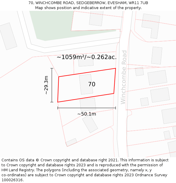 70, WINCHCOMBE ROAD, SEDGEBERROW, EVESHAM, WR11 7UB: Plot and title map