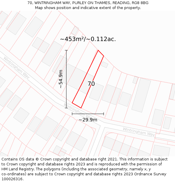 70, WINTRINGHAM WAY, PURLEY ON THAMES, READING, RG8 8BG: Plot and title map
