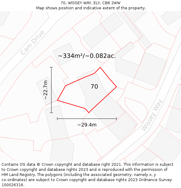 70, WISSEY WAY, ELY, CB6 2WW: Plot and title map