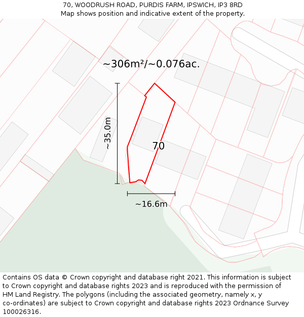 70, WOODRUSH ROAD, PURDIS FARM, IPSWICH, IP3 8RD: Plot and title map