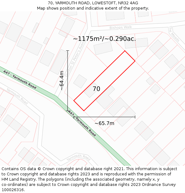 70, YARMOUTH ROAD, LOWESTOFT, NR32 4AG: Plot and title map